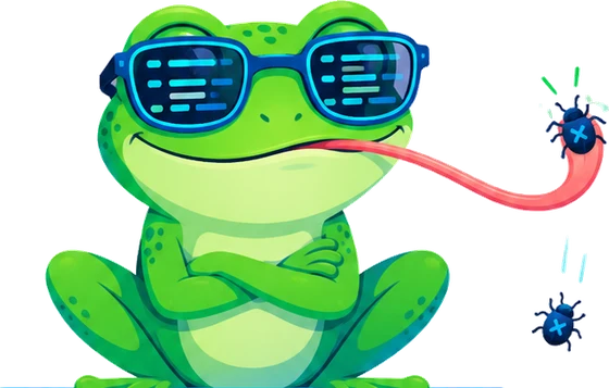 The FlogFlow mascot: a frog that catches bugs